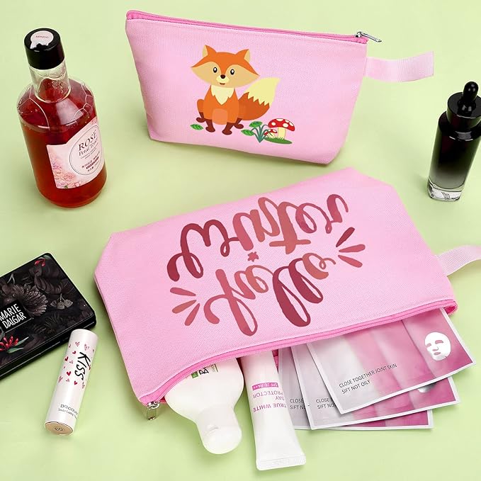 10 Pieces Cotton Canvas Makeup Bag with Bottom and Strap, Multi-Purpose Cosmetic Bag with Zipper Travel Toiletry Pouch, Blank DIY Craft Bag Pencil Bag (Pink, XS) (MN-WB07)