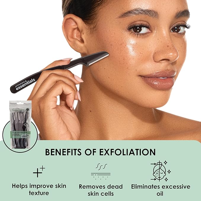 JAPONESQUE Essentials Dermaplaner Facial Hair Razors 12 Pack – Precision Blades for Peach Fuzz Removal, and Eyebrow Shaping for Men & Women