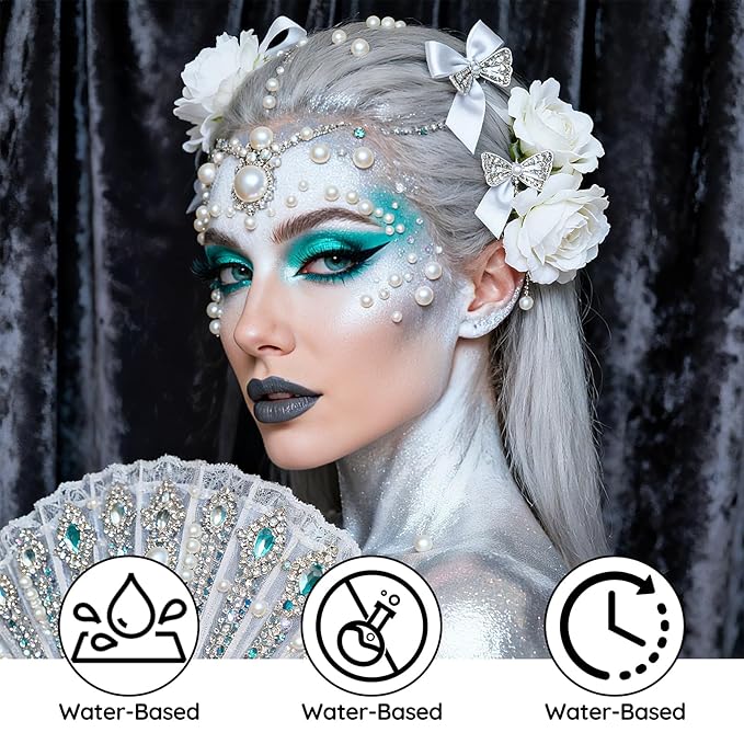 Silver Face Body Paint - Professional Water-Based Non-Toxic Body Painting for Vampire, Skeleton Halloween SFX Cosplay, Full Coverage Washable Cream for Costume Party Theater