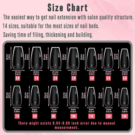 NOVO OVO Extra Thick Coffin Nail Tips Press on Natural Curve, Medium Soak Off Soft Gel Fake Nail Extension, Full Cover Matte Cuticle False Nails for Acrylic French, Salon DIY x 14 Sizes 336 pcs