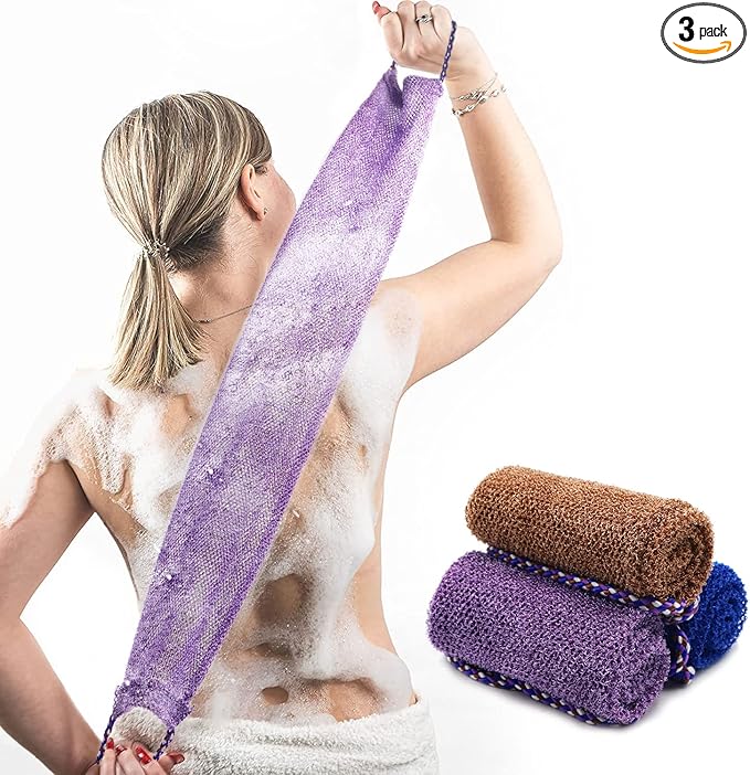 3 Pieces African Net Sponge with Handles Long African Exfoliating Net Washcloth Bath Sponge Net Cloth Wash Net Body Back Scrubber for Shower Loofah