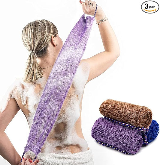 3 Pieces African Net Sponge with Handles Long African Exfoliating Net Washcloth Bath Sponge Net Cloth Wash Net Body Back Scrubber for Shower Loofah