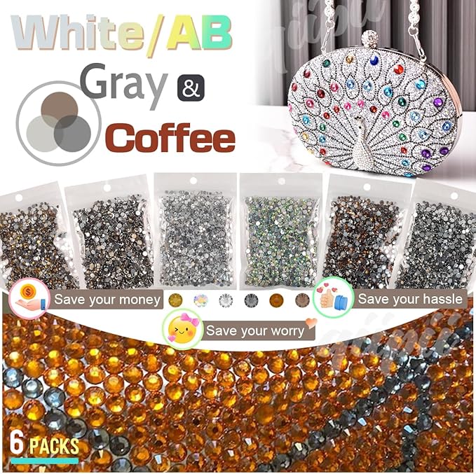 6 Bags Colorful Neutral Color Series Resin Rhinestones for Bedazzling Crafting 3mm 4mm 5mm Mix Crystals Stones Gems Diamonds for Nails Face Eyes Makeup DIY Crafts Tumblers Bottles Clothes Shoes