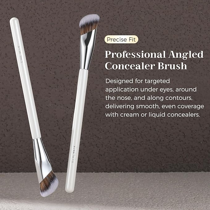 ENERGY Concealer Brush, Under Eye Makeup Small Angled Kabuki Precision Face Blending Brush-Liquid Cream Foundation Concealer for Dark Circles, Make Up Nose Contour Applicator Vegan with Cover (White)