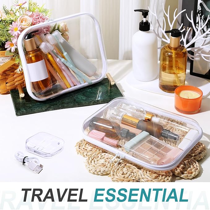 Hoolerry 4 Pcs Hard Clear Zipper Case Makeup Bags Plastic Pencil Pouch Transparent Storage Box Containers for Cosmetics, Snacks, Building Blocks, Puzzles(White,9.8 x 7.9 x 2 in)