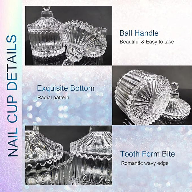 Dappen Dish for Acrylic Nails, Large Monomer Dish with Lid for Monomer Acrylic Nail Liquid, Clear Glass Cup for Acrylic Powder, Gel Polish, Acrylic Nail Brush Cleaner Holder, Nail Tech Must Haves. 3oz