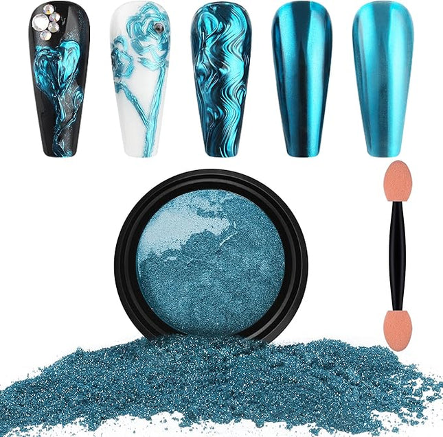 Artdone Chrome Nail Powder, Lake Blue Iridescent Aurora Powder Metallic Mirror Effect Pigment Pearlescent Mermaid Pigment Pearl Glitter Dust Kit, Nail Art Decoration, Resin Craft