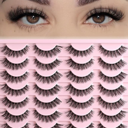 FARRED Cat Eye Lashes False Eyelashes Short Wispy Lash Strips Volume Eyelash 14 Pairs Cateye Medium Length False Clear Band Lashes Natural Looking Hybrid Clusters Full Strip Lashes (F25 | 8-14mm)