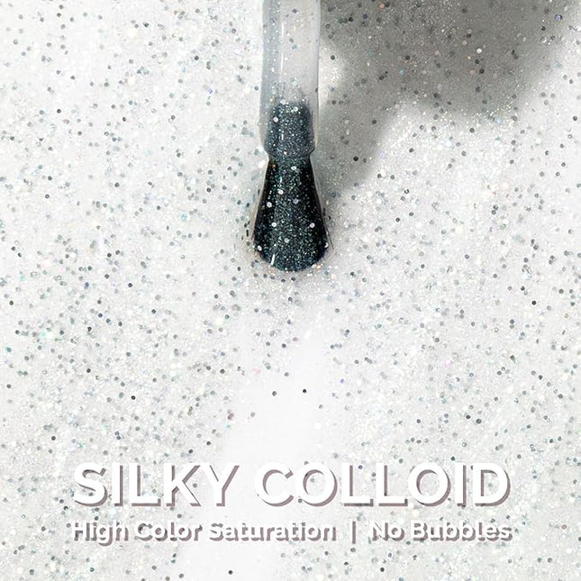 MelodySusie Sliver Shimmer Gel Nail Polish,0.5fl oz Soak Off UV LED Sliver Sparkle Shimmer Gel Polish Gift for Women Nail Art Manicure Salon DIY Nail Design Decoration at Home-1681