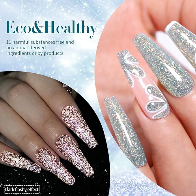 Born Pretty Reflective Glitter Gel Nail Polish Shimmer Sequins Sparkly Shiny Disco DJ Glitter Sequins Nail Polish 6PCS 7ML