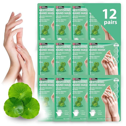 Innerest 12 Pairs Original Derma Beauty Hand Mask Bulk, Moisturizing Hand Gloves for Dry Hands, Nail Care Essential (Cica)