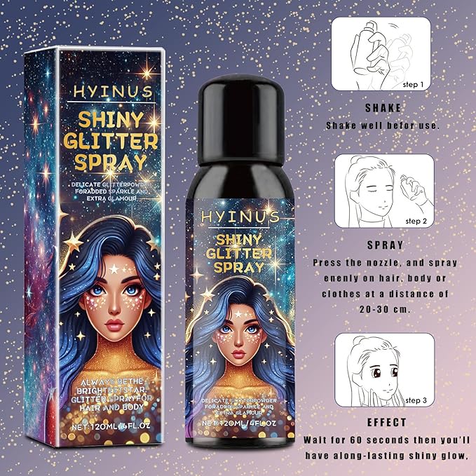 Body Glitter Spray, Glitter Spray for Hair, Body & Clothes | Quick-Drying, Long-Lasting Sparkle | Perfect for Festivals, Christmas, Parties & Cosplay- 1 Pack (Gold, 120ml)