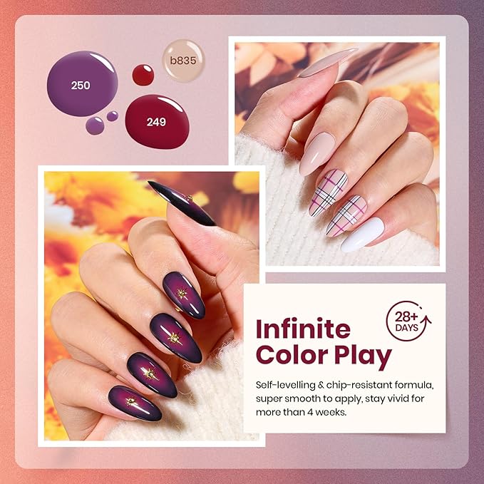 Beetles Gel Nail Polish Set – 6PCS Fall Winter Burgundy Purple Glitter Nude Plum Gold Gel Nail Polish Kit Soak Off UV LED Terra Dusk Colors DIY Home Salon Gift for Women