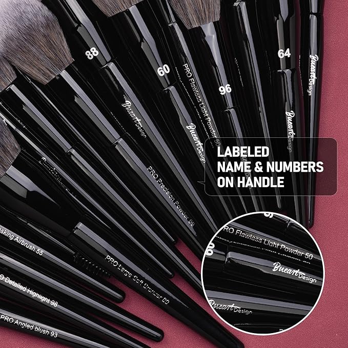 Bueart Design 32Pcs PRO Grade Makeup Brushes Set with Super large Holder, Premium Ultra-soft Synthetic Foundation Contour Powder Blush Concealer Eyeshadow Classic Black Make up Brush