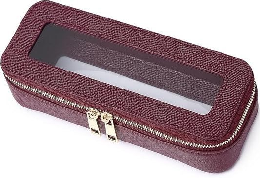 Pinkmik Makeup Brush Case Clear Travel Cosmetic & Toiletry Bag Small Makeup Bag with Zipper Purse Organizer Car Essential Bag for Women (X/Burgundy, SLIM)