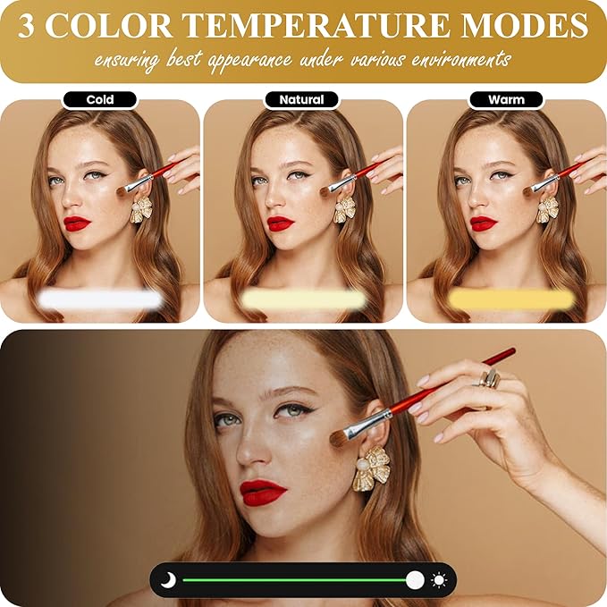 Compact LED Mirror, 3.9 inches 1X &10X Magnification, Auto ON/Off, USB Charging, 3 Light Setting & Dimmable, (Black)