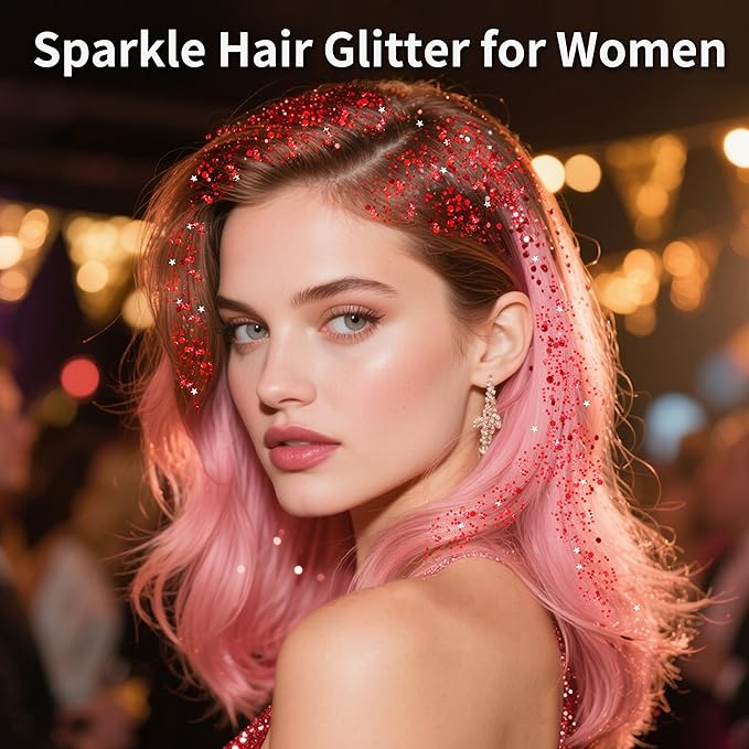 MEICOLY Red Face Body Glitter Stick,Hair Glitter Stick for Kids and Women,Sparkle Chunky Glitter Makeup for Halloween Mardi Gras,Waterproof Face Glitter for Party Rave Festival