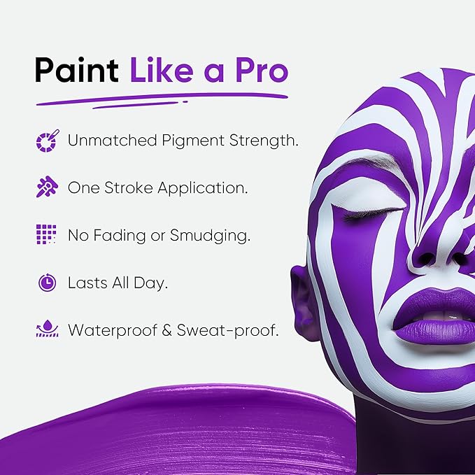 Blue Squid PRO Purple Face Paint Stick - Waterproof Body Paint for Adults & Kids Colored Eye Black Baseball, Eyeblack Softball -Hypoallergenic Twist-Up Non-Toxic Makeup Stick for Cosplay, Sports & SFX