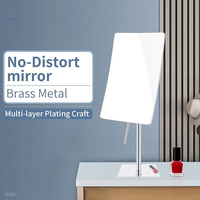 DOWRY 8 Inch 3X Magnified Tabletop Rectangular Adjustable Makeup Mirror,304 Stainless Steel,Polished Chrome 2234(3X)