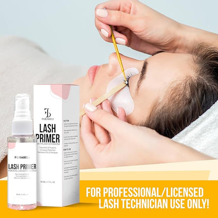 Forabeli Lash Primer for Lash Extensions Spray 50ml - Pro-Grade, Faster Prep for Superior Eyelash Retention