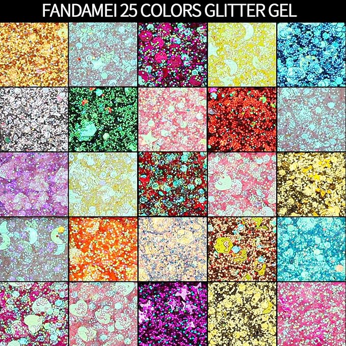 FANDAMEI 25 Colors Face Glitter, Face Glitter for Women Kids Girls, Glitter Gel No Glue Needed, Glitter for Body Hair Halloween Rave Carnival Makeup