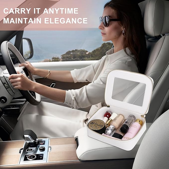 Pinkmik Clear Makeup Bag for Women Waterproof Travel Cosmetics and Toiletries Case Portable Makeup Oaganizer Bag Clear Car Bag with Zipper (White, M)