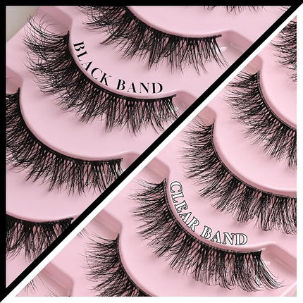 FARRED Natural Lashes Short Eyelashes Wispy False Mink Clear Band & Black Lash Strips Mixed 14 Pair Natural Look Fluffy Cat Eye Strip Eyelash Small Fake Lashes Full Pestañas Set for MUA and Beginners
