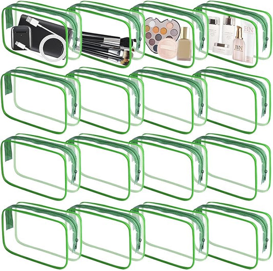 16 Pieces Clear Makeup Bag PVC Zippered Clear Toiletry Carry Pouch Portable Cosmetics Bag Waterproof Makeup Bag Vinyl Plastic Organizer Case for Travel Vacation Bathroom (Green-M)