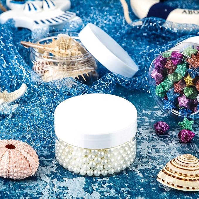 SATINIOR 24 Pieces Empty Clear Plastic Jars with Lids Round Storage Containers Wide-Mouth for Beauty Product Cosmetic Cream Lotion Liquid Butter Craft and Food (White Lid, 4 oz)