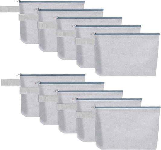 10 Pieces Cotton Canvas Makeup Bag with Bottom and Strap, Multi-Purpose Cosmetic Bag with Zipper Travel Toiletry Pouch, Blank DIY Craft Bag (Grey, XS)