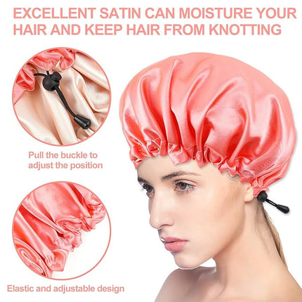 CHORHA Satin Sleep Cap, Double-Sided Adjustable Bonnet (Coral)