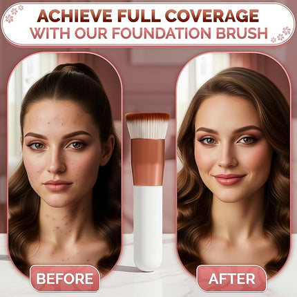 Liquid Foundation Brush for Makeup - Soft Flat Top Kabuki Foundation Brush with Dense Synthetic Bristles for Even Application of Liquid, Powder & Cream Cosmetics - Sturdy Wood & Aluminum Makeup Tools