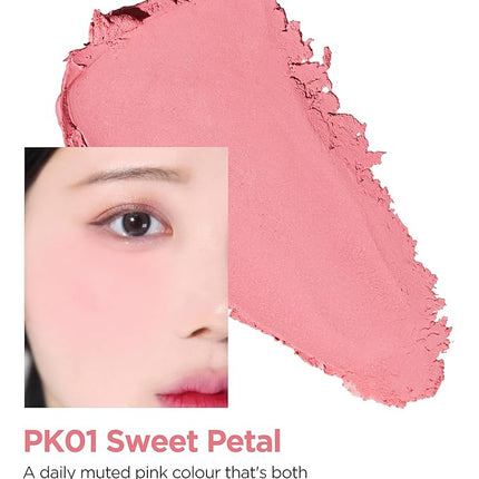 THESAEM Jelly Blusher - PK01 Sweet Petal Daily Muted Pink - Korean Watercolor Blush Cushion Velvet Finish - Long-Lasting Vibrant Cheek Color with Smooth Blending Formula, 0.21oz