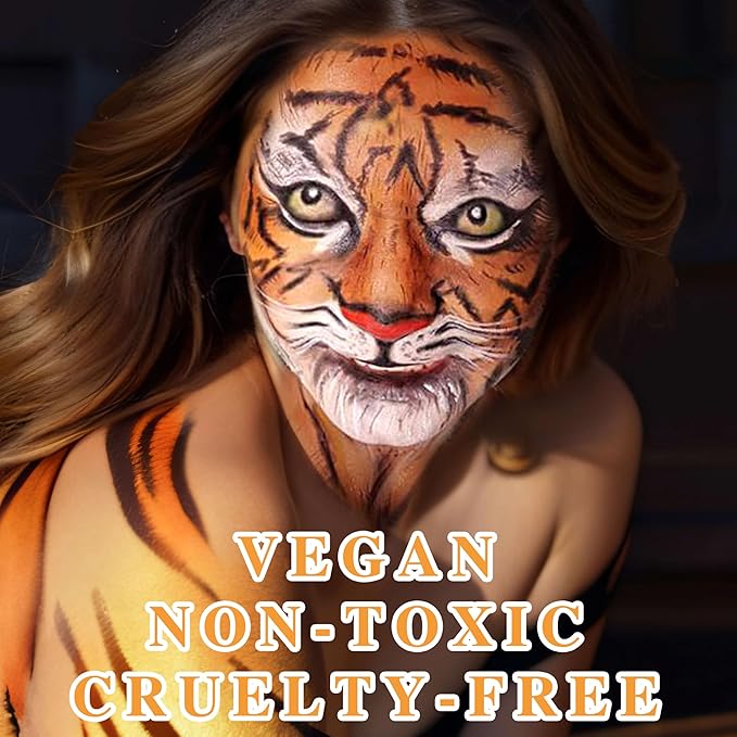 MEICOLY Orange Face Body Paint,Water Based Washable Face Paint,Pumpkin Tiger Face Painting,Professional Body Paint for Halloween SFX Special Effects Cosplay Makeup