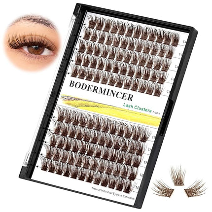 Bodermincer 120 Clusters 10mm+12mm/12mm+14mm/14mm+16mm Mixed Wide Cluster False Eyelash Individual Cluster EyeLashes Grafting Fake False Eyelashes Eyelash Extension (Brown 14mm+16mm Mixed)