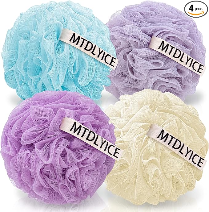 Loofah Sponge, XXL Large Loofah 100g 4 Pack, Bath Sponge Soft Mesh Shower Loofah for Men, Body Scrub, Shower Pouf Bath Accessories, for Body Wash, Soap (Lavender)