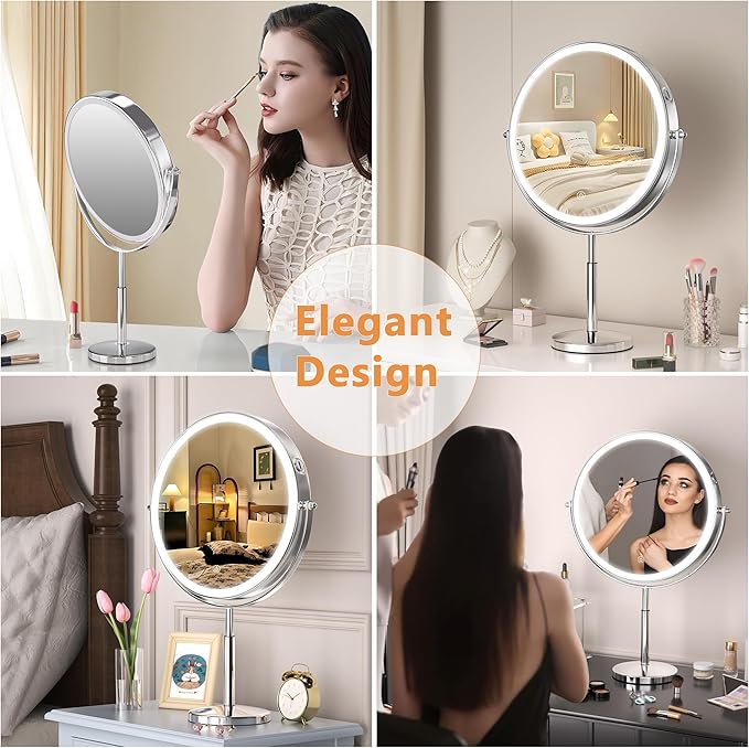 Hasipu 10" Lighted Makeup Mirror with 7X Magnification, Rechargeable Vanity Mirror with Lights, 3 Color Modes, Adjustable Height & 360° Rotation