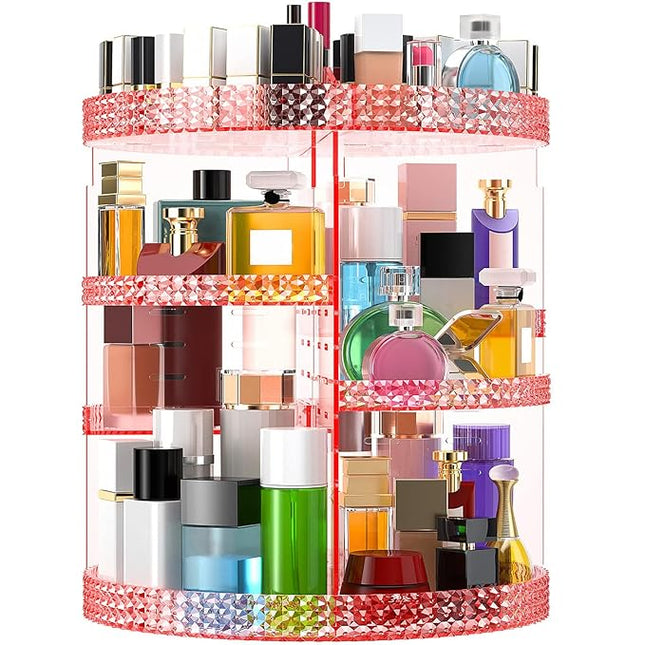Pink 360 Makeup Organizer Carousel, Organizador De Perfumes, Acrylic Make Up Organizer, Large 7 Layers 360 Makeup Organizer, Fits Makeup Brushes, Lipsticks, Bathroom, Vanity, Plus Size Pink