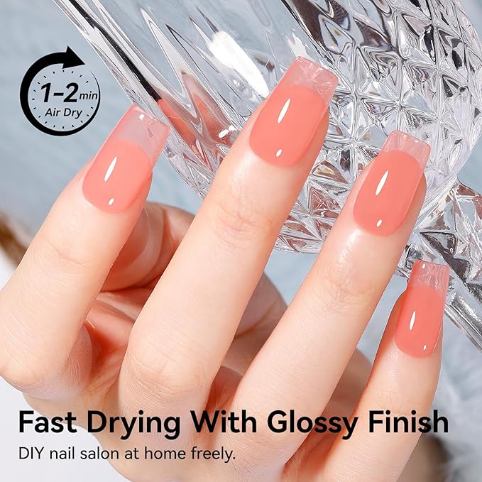 Jelly Pink Nail Polish, Fast Dry Sheer Tinted Blush Rose Fingernail Polish, 9-Toxic Free Vegan Rich in VE Nail Lacquer for All Tone Skin Nail Art Manicure Gift for Women