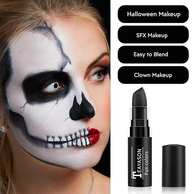 Black Face Body Paint Stick, Matte Lipstick, Football Baseball Eye Stick Pen, Long Lasting Makeup for Halloween Zombie Clown Vampire Skeleton Skull Joker Cosplay