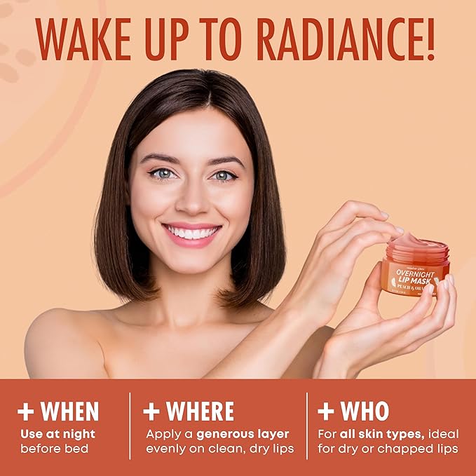 Lip Mask with Peach & Orange – Hydration, Lip Repair for Dry Cracked Lips & Smoothing – Dermatologist Tested, Korean Lip Care – 95% Natural, Clean Beauty, Cruelty-Free – 1 Pack