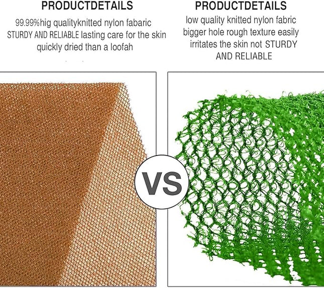 UJFQBH 3 Pieces African Bath Sponge African Net Long Net Bath Sponge Exfoliating Shower Body Scrubber Back Scrubber Skin Smoother,Great for Daily Use (Brown, Blue, Purple)