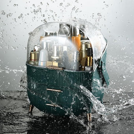 CANITORON Makeup Organizer with 2 Drawers and Brush Storage Box, Cosmetic Display Case for Vanity and Bathroom Countertop Storage (Sage Green)