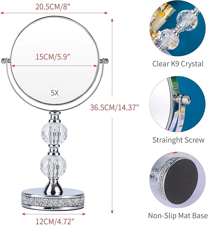 M020 360 Swivel Vanity Mirror - Double Sided, 1X/5X Magnifying, Adjustable