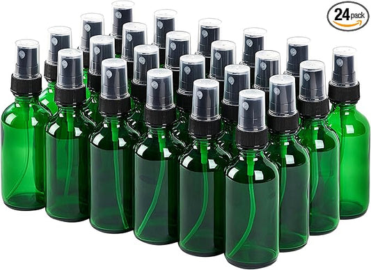 2 oz Glass Spray Bottles, Reusable Fine Mist Sprayer Small Spray Bottle, Leak-Proof Design, Perfect for Travel, Skin Care, Perfumes, Botanical, Cleansing (Green, 2oz-24pcs)