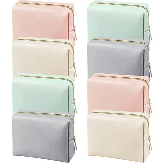 8 Pcs Makeup Bag Pu Leather Cosmetic Pouch Waterproof Small Toiletry Bag Portable Cosmetic Organizer Water Resistant Storage Purse for Lady Women Daily Storage Travel Organizer (Soft Colors,Large)