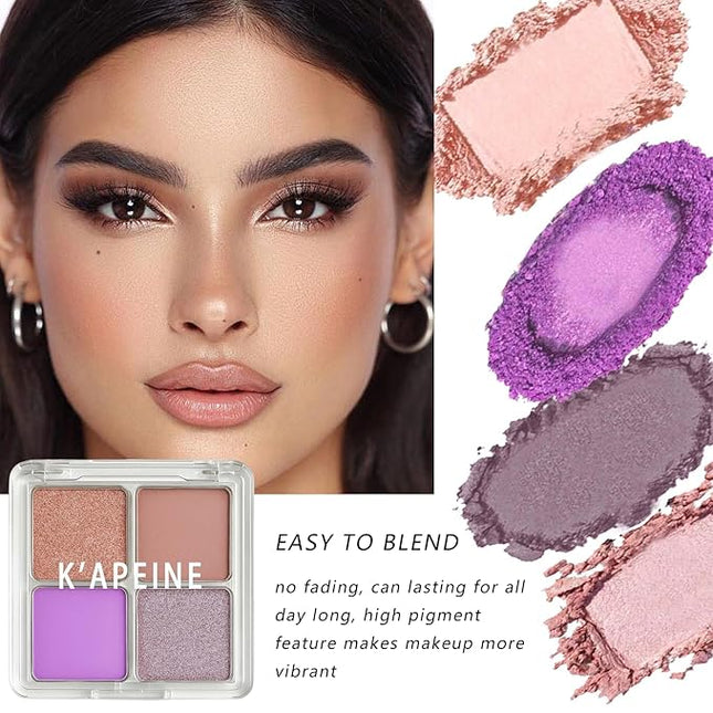 K'APEINE 4-Color Eyeshadow Palette, Purple Eyeshadow Quad Natural Matte Eyeshadows Makeup Palette Highly Pigmented Long-Lasting for Women Girls Party,Music Festival, Stage Performance,Appointment