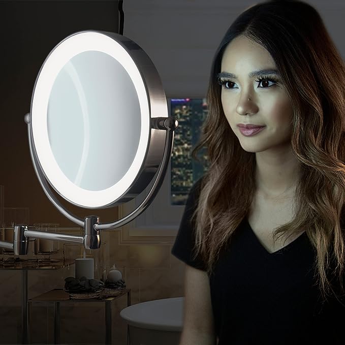Zadro 11" LED Wall Mounted Makeup Mirror 5X/1X Shaving Mirror Plug in or Battery Operated Vanity Mirrors for Wall (Large | 5X/1X | 11" x 14.5", Chrome)