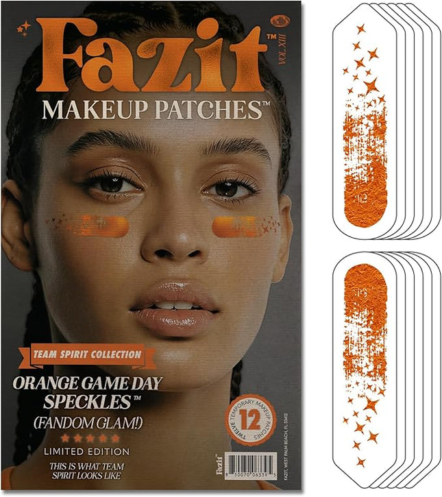 Fazit Makeup Patches - Orange Game Day Speckles - Glow Up Make-Up Patches - Cute Glitter Makeup Accessories for Women - Cosmetic Glitter for Face