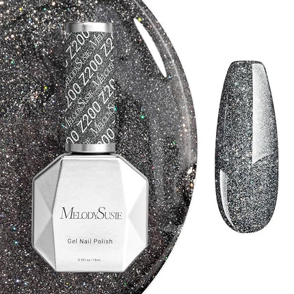 MelodySusie Blcak Glitter Gel Nail Polish,0.5fl oz Nails Soak Off UV LED Black Sliver Glitter Gel Polish Gift for Women Nail Art Manicure Salon DIY Nail Design Decoration at Home-z200-A2080